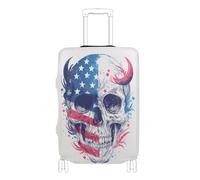 SyXIOP Housse de bagage élastique avec motif tête de mort et lune 4 juillet - Pour bagage de 45,7 à 81,3 cm, Crâne Lune 4 juillet Jour de l'indépendance, L 26-28 in, Classique