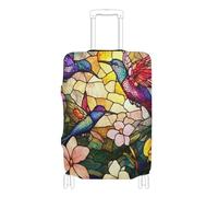 SyXIOP Housse de protection élastique anti-rayures pour valises de 45,7 à 81,3 cm - Motif oiseaux colorés - Fleurs colorées, Vitrail Belles Oiseaux Fleurs Colorées, L 26-28 in, Classique