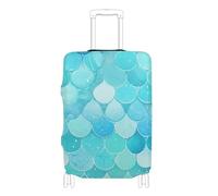 SyXIOP Housse de protection élastique en forme d'écailles de poisson bleu-blanc, résistante aux rayures, accessoires de voyage pour bagages de 45,7 à 81,3 cm, Écailles de poisson bleu-blanc, L 26-28