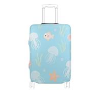SyXIOP Housse de protection élastique pour bagage de 45,7 à 81,3 cm, motif méduse blanche, Mignon poisson méduse blanche de dessin animé, L 26-28 in, Classique