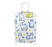 SyXIOP Housse de protection élastique pour valise de 45,7 à 81,3 cm - Motif chat coquin, bleu et jaune, Chat coquin bleu et jaune, XL 29-32 in, Classique