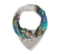 SyXIOP Illusion d'optique 3D art mural sous-marin tropical carré soie foulard cheveux foulard tendance en soie pour femmes cheveux pour la tête bufandas para mujer elegantes