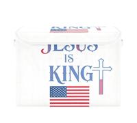 SyXIOP Jesus Is King - Bacs de rangement empilables pliables en plastique avec poignées - Pour salle de classe, Noël, chambre à coucher, placard, salon - 42 x 32 x 30 cm - Blanc
