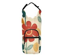 SyXIOP Joli sac de transport pour bouteille d'eau à fleurs rouges et vertes facile à transporter avec porte-bouteille d'eau 50,8/61/81/1,2/1,2 l pour adultes et enfants pour la marche, la randonnée