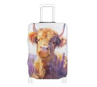 SyXIOP Jolie housse de bagage élastique marron avec motif de bovins des Highlands écossais avec lavande, grande housse de valise, résistante aux rayures, accessoire de voyage pour bagages de 45,7 à