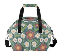 SyXIOP Lonchera Elegante para Mujer Boîte à déjeuner étanche avec bandoulière amovible pour un usage quotidien Motif fleurs rétro Rouge