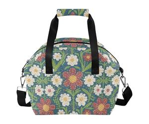 SyXIOP Lonchera Elegante para Mujer Boîte à déjeuner étanche avec bandoulière amovible pour un usage quotidien Motif fleurs rétro Rouge