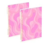 SyXIOP Lot de 2 cahiers à spirales à lignes abstraites ondulées rose pastel de format A5, 21,1 x 14,5 cm, résistant à l'usure, 60 feuilles pour l'école et le bureau
