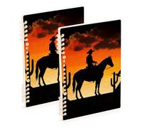 SyXIOP Lot de 2 cahiers à spirales à spirale, format A5, coucher de soleil, cowboy, cactus noir, 21,1 x 14,5 cm, à spirale, 60 feuilles pour l'école et le bureau