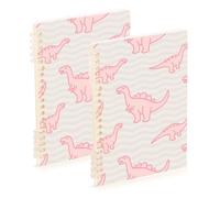 SyXIOP Lot de 2 cahiers à spirales à spirales à spirales de format A5 - Motif dinosaure rose fluo - 21,1 x 14,5 cm - 60 feuilles pour l'école et le bureau