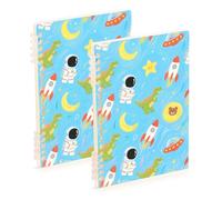 SyXIOP Lot de 2 cahiers à spirales à spirales de format A5 - Motif astronaute et dinosaure - 21,1 x 14,5 cm - Reliure à spirale - 60 feuilles - Pour l'école et le bureau