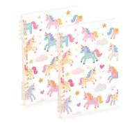 SyXIOP Lot de 2 cahiers à spirales à spirales format A5 - Motif dessin animé et licornes colorées - 21,1 x 14,5 cm - Reliure à spirale - 60 feuilles pour voyage et écriture