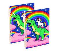 SyXIOP Lot de 2 cahiers à spirales format A5 avec motif licornes et dinosaures T-rex de 21,1 x 14,5 cm de large à spirale, 60 feuilles pour le travail et la salle de classe