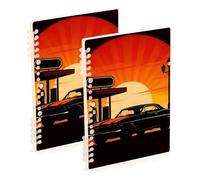 SyXIOP Lot de 2 cahiers à spirales lignés format A5 - 21,1 x 14,5 cm - Motif station service coucher de soleil - 60 feuilles pour planificateur et affaires