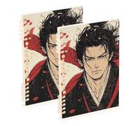 SyXIOP Lot de 2 cahiers de composition de samouraï japonais de format A5 - 21,1 x 14,5 cm - Couverture rigide - Carnet à spirale large de 60 feuilles pour le travail et la salle de classe