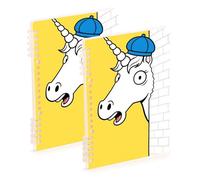 SyXIOP Lot de 2 cahiers d'école à spirales à spirales de format A5 avec motif de licornes blanches de dessin animé 21,1 x 14,5 cm de large pour le travail et la salle de classe
