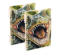 SyXIOP Lot de 2 cahiers d'école à spirales format A5, motif dinosaure féroce, 21,1 x 14,5 cm, couverture rigide, large 60 feuilles pour l'école et le bureau