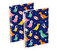 SyXIOP Lot de 2 carnets à spirales de format A5 de 21,1 x 14,5 cm, résistant à l'usure, motif dinosaure coloré, 60 feuilles pour planificateur et entreprise