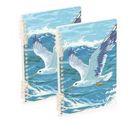 SyXIOP Lot de 2 carnets à spirales larges lignés au format A5 - Motif mouette volant au-dessus de l'océan - 21,1 x 14,5 cm - Résistant à l'usure - 60 feuilles pour le travail et la salle de classe