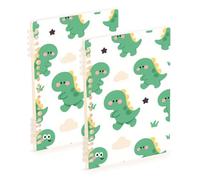 SyXIOP Lot de 2 carnets de notes à spirales à spirale, format A5, 21,1 x 14,5 cm, motif dinosaure vert, 60 feuilles larges pour le travail et la salle de classe