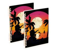 SyXIOP Lot de 2 carnets de notes à spirales de format A5, motif coucher de soleil, cocotiers, rétro, noir, 21,1 x 14,5 cm