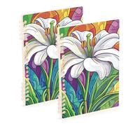 SyXIOP Lot de 2 carnets de notes à spirales de format A5 - Motif lys de Pâques - 21,1 x 14,5 cm - Pour l'école et le bureau