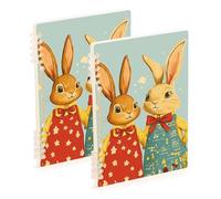 SyXIOP Lot de 2 carnets de notes à spirales format A5 avec motif lapin blanc et fleur de Pâques 21,1 x 14,5 cm, résistant à l'usure, 60 feuilles pour agenda et liste de choses à faire