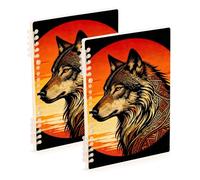 SyXIOP Lot de 2 grands carnets de notes à spirales de 21,1 x 14,5 cm - Format A5 - Motif loup de coucher de soleil - Pour l'école et le bureau