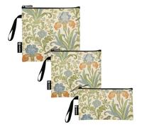 SyXIOP Lot de 3 sacs à goûter réutilisables et imperméables pour enfants, motif oiseau d'iris, William Morris, beige, pour pique-nique, travail, voyage, bureau