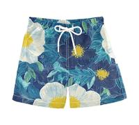 SyXIOP Maillots de bain pour garçons style imprimé blocs de bois bleu blanc fleurs short de bain short de bain à séchage rapide pour enfants adolescents garçons 2-14 ans, Imprimé sur bois Fleurs