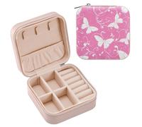 SyXIOP Mini étui à bijoux portable en cuir avec motif de plantes de pêche, papillon et silhouette blanche pour femme, mini organisateur de rangement pour filles, cadeaux personnalisés