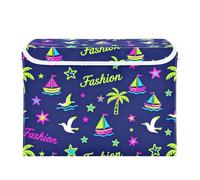 SyXIOP Panier de rangement pliable tendance bleu marine avec couvercle et poignées en noix de coco - 42 x 32 x 30 cm