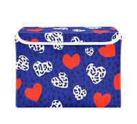 SyXIOP Panier de rangement pliable tendance bleu marine avec motif cœur léopard 40 L pour placard avec poignées Sac de rangement robuste pour placard et buanderie 42 x 32 x 30 cm