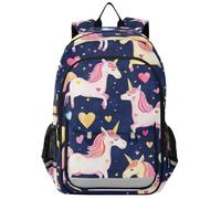 SyXIOP Petits sacs à dos pour filles de 8 à 12 ans : sac à livres de grande capacité pour enfants dans des couleurs assorties - Licornes dessin animé en forme de cœur Saint-Valentin