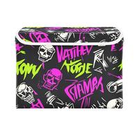 SyXIOP Punk Peach Black Skulls Rock Bacs de rangement pliables de 40 L pour étagères avec poignées Organiseur décoratif avec couvercle pour placard et buanderie 42 x 32 x 30 cm