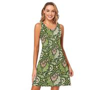 SyXIOP Robe débardeur décontractée William Morris avec œillets roses et feuilles vertes, Œillet rose feuilles vertes William Morris, S