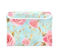 SyXIOP Roses Golden Leaves Pastel Retro Pliable 40 L Grands bacs de rangement avec poignées robustes Conteneurs de rangement de lit de Noël pour chambre à coucher, placard, salon 42 x 32 x 30 cm