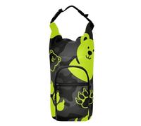SyXIOP Sac à bandoulière noir fluorescent avec empreinte d'ours vert pour bouteille d'eau, sac à bandoulière élégant pour la randonnée, 50/61/81/1,2 l pour la marche quotidienne, la randonnée et