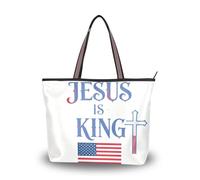 SyXIOP Sac à bandoulière réutilisable en tissu de soie blanc avec fermeture éclair et drapeau Jesus Is King pour tous les jours et les voyages, Drapeau Jesus is King Blanc, Medium