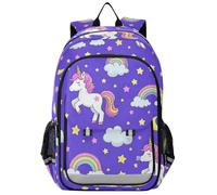 SyXIOP Sac à dos d'eau pour enfants de 8 à 12 ans : sacs à livres de grande capacité pour femmes dans des couleurs assorties - Licornes mignonnes de dessin animé, étoile, violet pêche