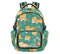 SyXIOP Sac à dos d'école avec compartiment pour ordinateur portable - Motif tigres rusés - Vert et transparent - Pour enfants de 7 à 18 ans