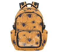 SyXIOP Sac à dos d'école transparent en toile d'araignée jaune d'Halloween, sac à dos robuste avec sangles rembourrées pour festivals, événements sportifs, âge 7-18 ans