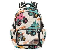 SyXIOP Sac à dos d'écolier transparent avec motif monstres colorés - Beige feu - Pour école - Pour école - 7 à 18 ans