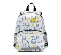 SyXIOP Sac à dos motif chat coquin bleu et jaune pour filles de 3 à 4 ans avec sangle de poitrine