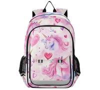 SyXIOP Sac à dos pour enfants 40,6 cm 8-12 : sacs à livres décontractés pour étudiant dans des couleurs assorties - Licornes aquarelle cœur Saint-Valentin