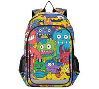 SyXIOP Sac à dos pour enfants avec poche pour bouteille d'eau 8-12 : sac à livres moderne pour enfant dans des couleurs assorties - Monstres mignons et colorés de dessin animé