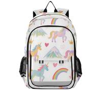 SyXIOP Sac à dos pour grand enfant 8-12 : sac à livres décontracté pour adolescent dans des couleurs assorties - Licornes arc-en-ciel blanches mignonnes