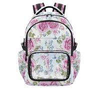 SyXIOP Sac à dos rétro transparent avec roses anciennes, pêche, léger, décontracté, transparent, pour l'école, le travail, les voyages, âge 7-18 ans regalo para nina de