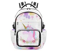 SyXIOP Sac à dos transparent avec fleurs colorées et licornes de rêve - Sac à dos de voyage robuste pour adolescents garçons filles 7-18 ans