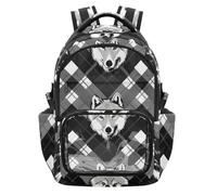 SyXIOP Sac à dos transparent de grande capacité avec sangles rembourrées pour enfants de 7 à 18 ans Motif loups Gris/noir